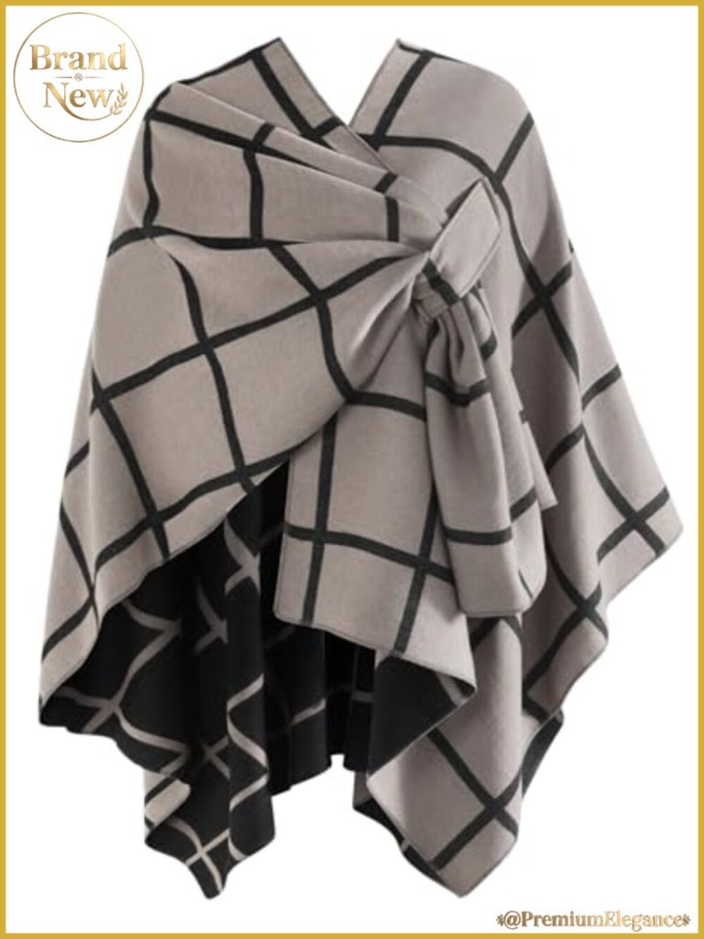 Shawl Wraps for Women Open Front Poncho Checkered Polyester